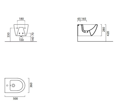 Биде подвесное GSI Pura 500x360 мм с отверстием под смеситель и переливом 8864111