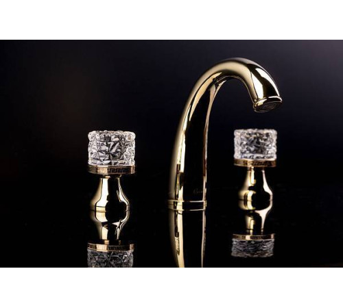 Смеситель для раковины Boheme Crystal на 3 отверстия золото 297-CRST