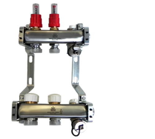 Блок коллекторный Gekon 1 со сливными кранами и воздухоотводчиками 2 выхода 3/4 EK GK 72102