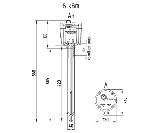 ТЭНБ ZOTA 6 кВт 1 1/2 с термостатом 00-00000316