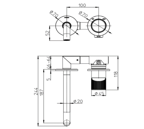 Внешняя часть смесителя для раковины BOSSINI PLY Z00924.030 настенный 185 мм без донного клапана Хром Z00924.030