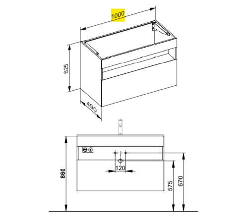 Тумба под раковину KEUCO STAGELINE 1000x490x625 мм 1 ящик с сифоном белый 32872 300000