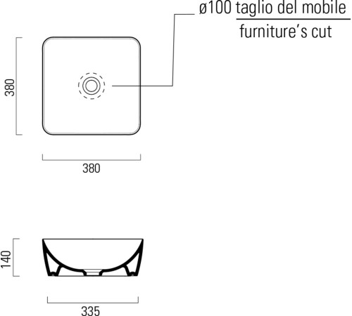 Раковина накладная GSI Nubes 380х380 мм без отверстия под смеситель Tortora Matte 903805