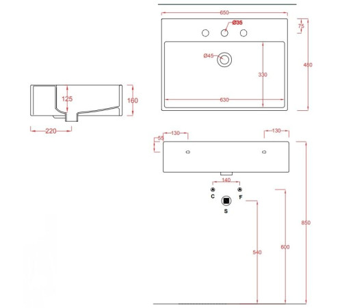 Раковина накладная/подвесная Artceram QUADRO 650х480 мм с отверстием под смеситель с переливом белый глянцевый QUL003 01 00