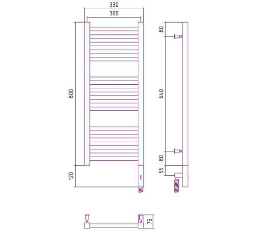 Полотенцесушитель электрический Сунержа Модус 3.0 300x800 мм правый белый 12-5701-8030