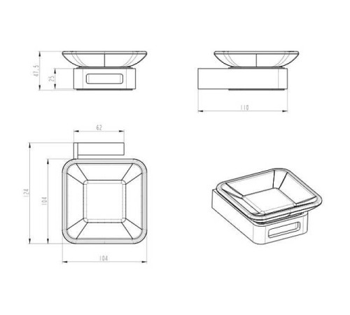Мыльница подвесная Boheme Q квадратная золото 10943-G