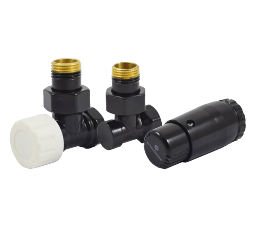 Комплект подключения радиаторный угловой Schlosser STANDARD MINI 1/2 с термоголовкой MINI DIAMANT M30x1.5 RAL 9005 602200055