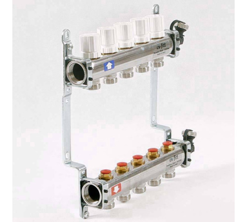 Коллекторная группа из нержавеющей стали Uni-Fitt 315S с регулировочными и термостатическими вентилями 1 x 3/4 EK 5 выходов 451I4305