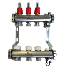 Блок коллекторный Gekon 1 со сливными кранами и воздухоотводчиками 3 выхода 3/4 EK GK 72103