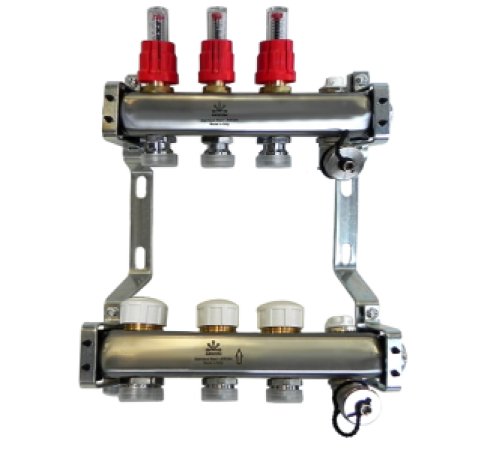 Блок коллекторный Gekon 1 со сливными кранами и воздухоотводчиками 3 выхода 3/4 EK GK 72103