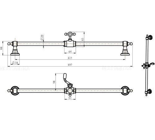Душевая штанга Boheme Imperiale золото 417