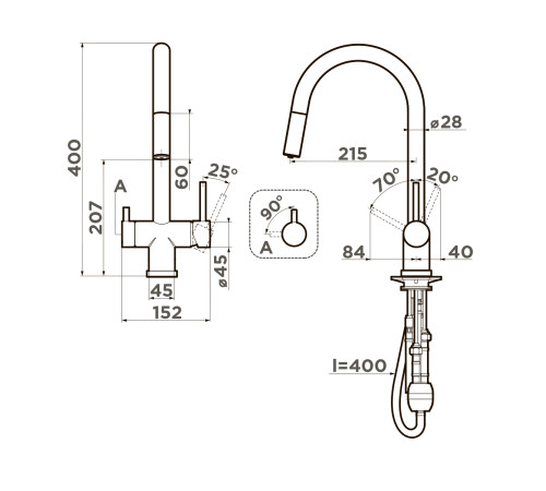 Смеситель для кухни Omoikiri Akita-S-RG с выдвижным изливом и подключением фильтра Royal Green 4994437