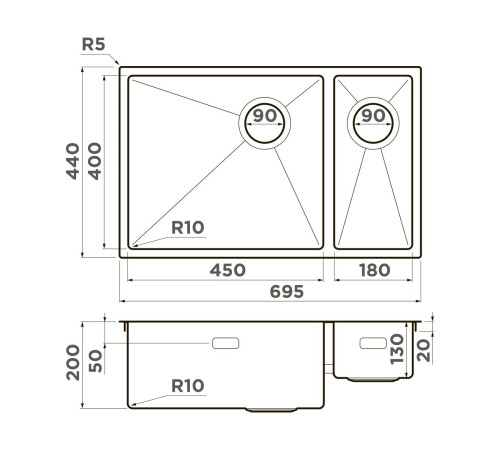 Кухонная мойка OMOIKIRI Taki 69-2-U/IF-L Side-GB 69,5x44 см графит 4997050