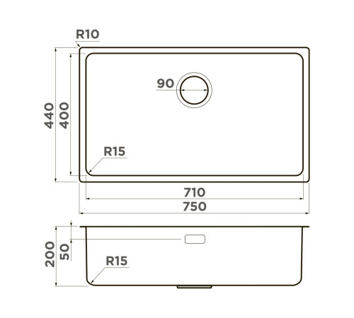 Кухонная мойка Omoikiri Tadzava 75-U/I Ultra 15-IN 75x44 см нержавеющая сталь 4997119