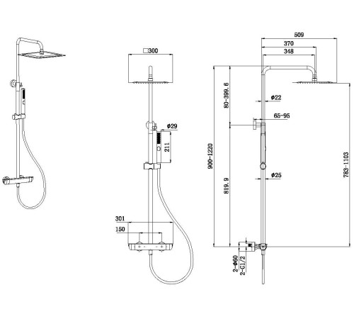 Душевая стойка с верхним душем и термостатом Allen Brau Infinity 3 режима хром 5.21032-00