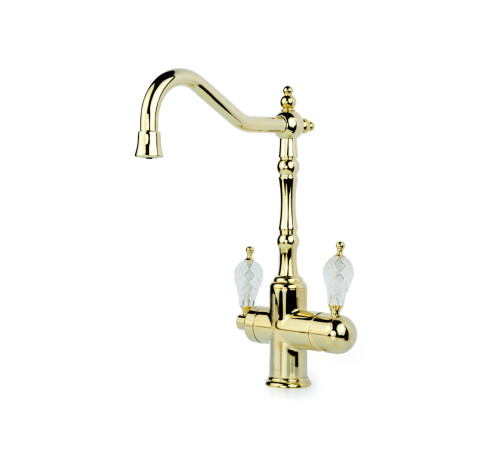Смеситель для кухни Boheme Kitchen высокий с подключением фильтра золото 112-CRST
