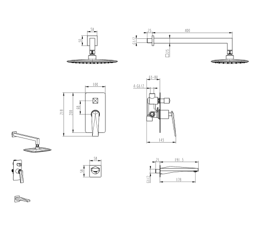 Душевой комплект встраиваемый Boheme Venturo белый/золото 384-W-2