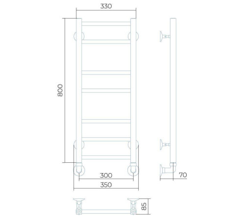 Полотенцесушитель водяной Larusso Имидж П7 300х800 мм нижнее подключение 8485