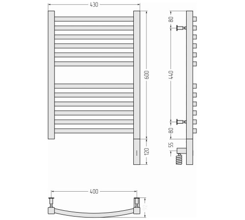 Полотенцесушитель электрический Сунержа Аркус 3.0 430x720 мм правое подключение темный титан муар 15-5705-6040