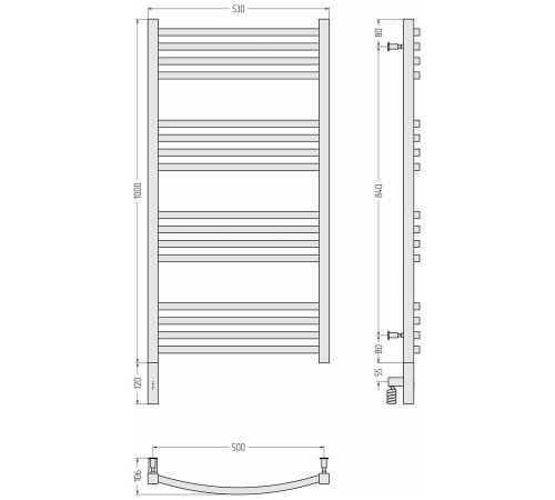 Полотенцесушитель электрический Сунержа Аркус 3.0 530x1120 мм левое подключение матовый черный 31-5704-1050