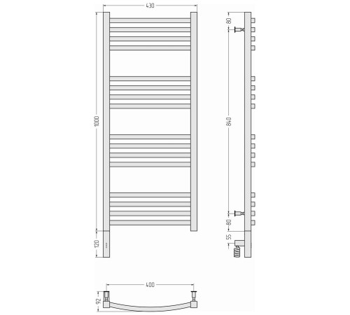 Полотенцесушитель электрический Сунержа Аркус 3.0 430x1120 мм левый без покрытия 00-5704-1040