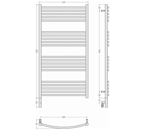 Полотенцесушитель электрический Сунержа Аркус 3.0 630x1320 мм левый состаренная латунь 051-5704-1260
