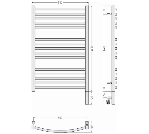 Полотенцесушитель электрический Сунержа Аркус 3.0 53x92 см правое подключение без покрытия 00-5705-8050