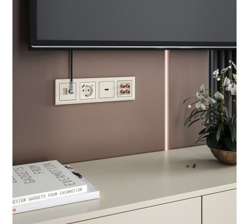 Розетка с заземлением, шторками и USB тип A+C (слоновая кость) W1171703