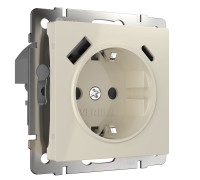 Розетка с заземлением, шторками и USB тип A+C (слоновая кость) W1171703