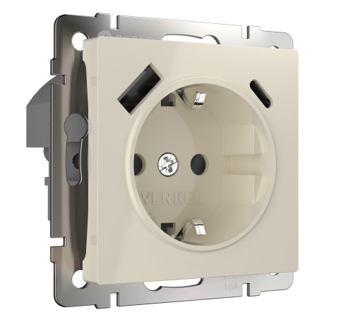 Розетка с заземлением, шторками и USB тип A+C (слоновая кость) W1171703