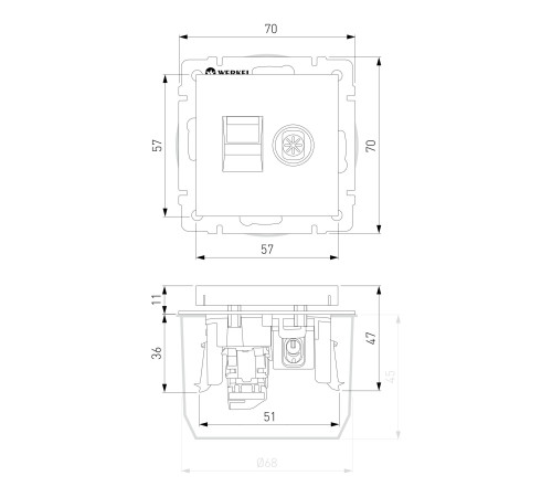 Розетка ТВ+Ethernet RJ-45 6 cat. (черный матовый) W1181308