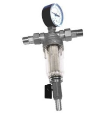 Фильтр механической очистки промывной Kromwell 1/2 100 мкм с манометром и прозрачной колбой KW.F60404