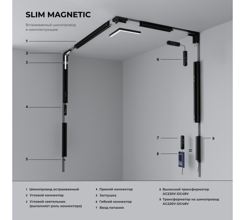 Slim Magnetic Шинопровод встраиваемый черный (1м) 85086/00 85086/00
