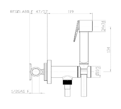 Гигиенический душ со смесителем Bossini Paloma Brass золото E37005B.021