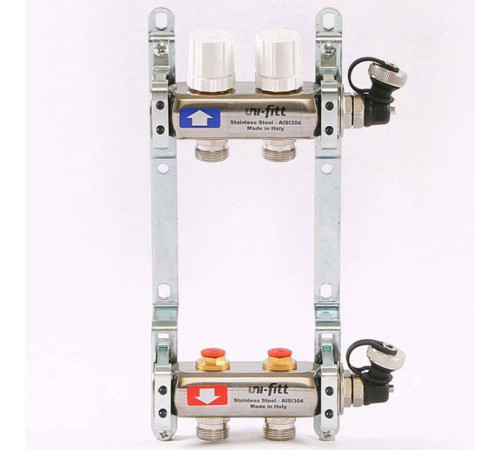 Коллекторная группа из нержавеющей стали Uni-Fitt 315S с регулировочными и термостатическими вентилями 1 x 3/4 EK 2 выхода 451I4302