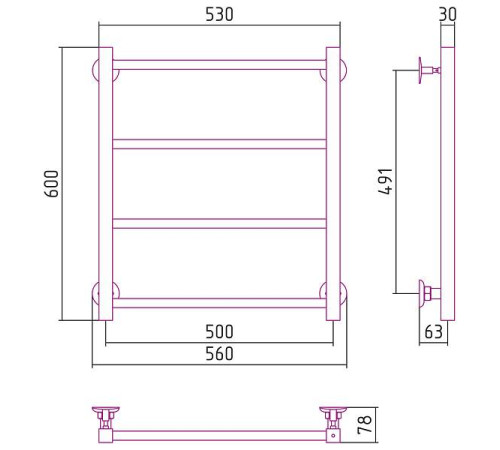 Полотенцесушитель водяной Стилье Версия-КН 50x60 см без покрытия 00640-6050