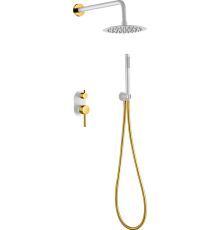 Душевой комплект Boheme Uno смеситель встраиваемый с верхним и ручным душем white/gold 464-WG