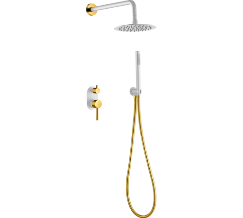 Душевой комплект Boheme Uno смеситель встраиваемый с верхним и ручным душем white/gold 464-WG