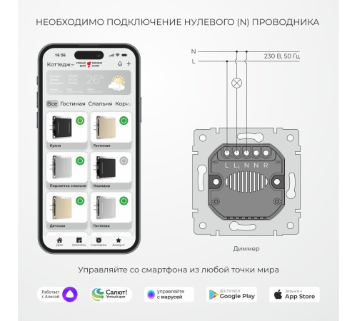 Умный сенсорный диммер (дымчатый) W3443141