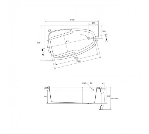 Ванна акриловая асимметричная Cersanit JOANNA 140x90 см правая 63335