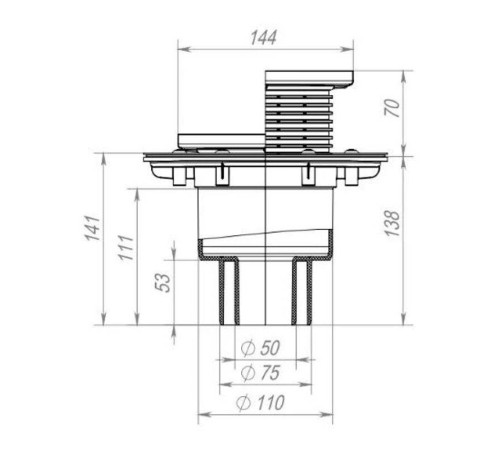 Трап Fachmann T 310.0 SNsP 122x122 мм вертикальный выпуск 50/75/110 мм нержавеющая сталь 04.019
