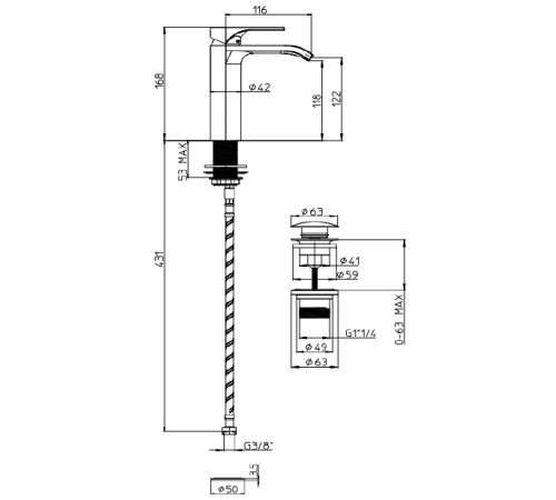 Смеситель для раковины BOSSINI Apice/2 с плоской рукояткой и донным клапаном хром E89608.030