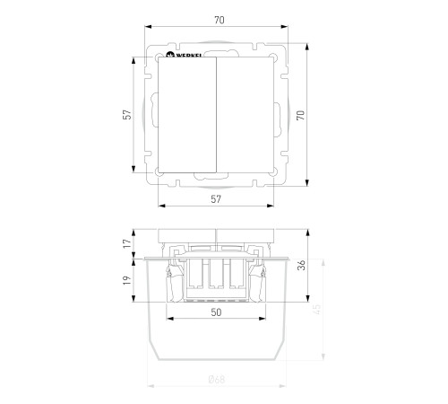 Выключатель двухклавишный проходной (шампань) W1122011