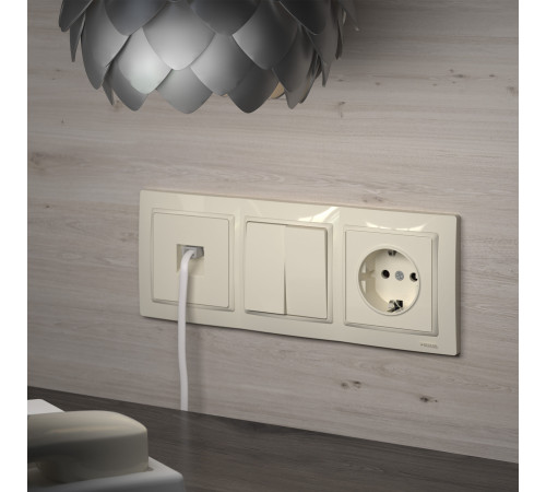 Выключатель двухклавишный проходной (слоновая кость) W1122003