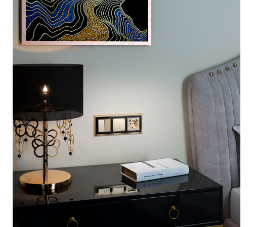 Выключатель одноклавишный проходной с подсветкой (шампань рифленый) W1112110