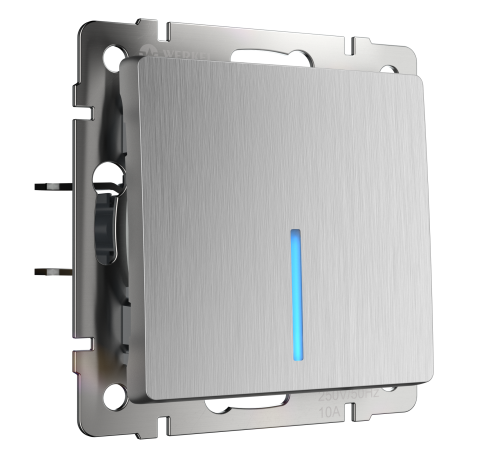 W1110109/ Выключатель одноклавишный с подсветкой (cеребряный рифленый) W1110109