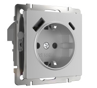 W1171706/ Розетка с заземлением, шторками и USB тип A+C (серебряный) W1171706