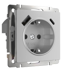 W1171706/ Розетка с заземлением, шторками и USB тип A+C (серебряный) W1171706