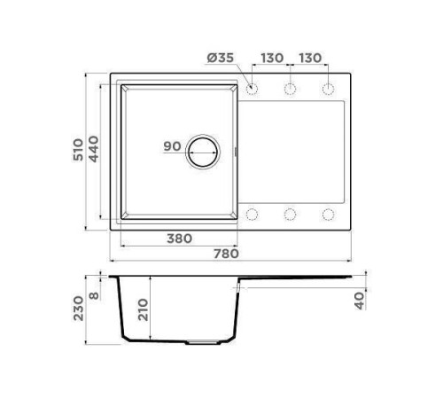 Кухонная мойка Omoikiri Daisen 78T-BL Tetogranit 78x51 см черный 4993527