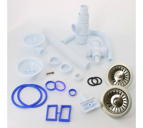 Сифон для двойной мойки Wirquin Элит 1 1/2 х 40 мм чашки 114 мм с отводом и прямоугольным переливом 30986154